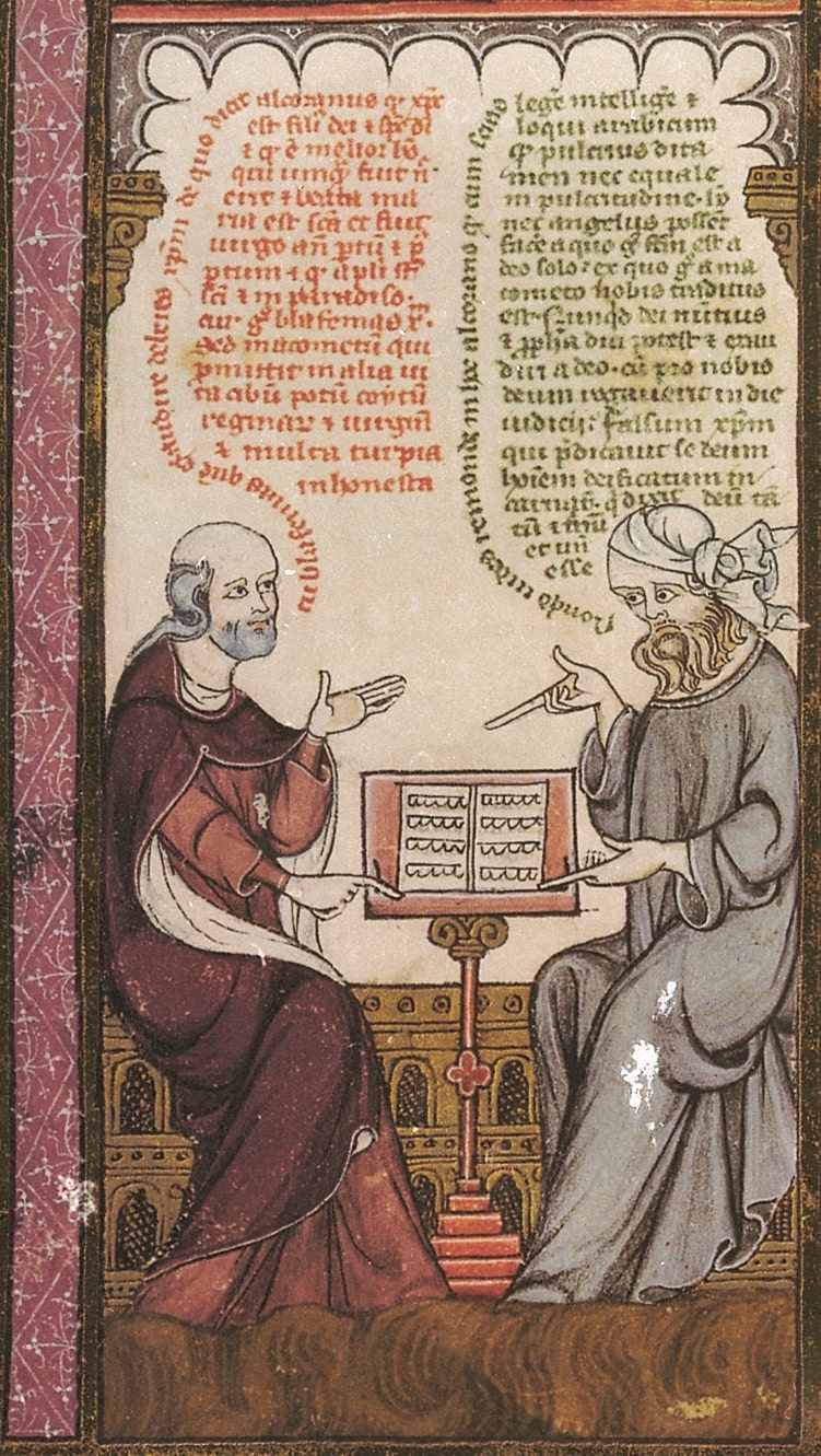 Ramon Llull i un sarraí (Brevículum, miniatura 3)