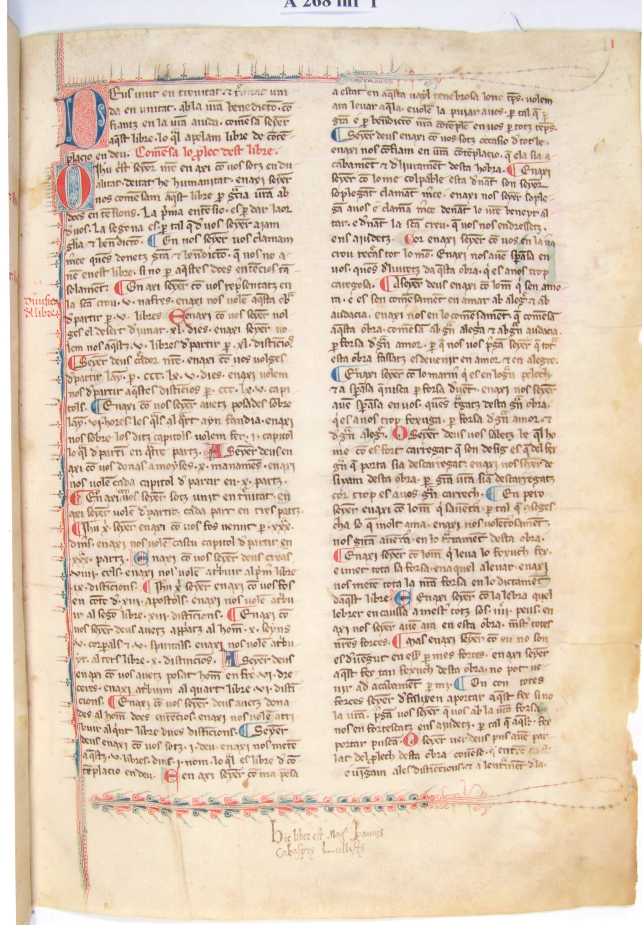 Manuscrit A 268 inf, Biblioteca Ambrosiana, Milà, f. 1